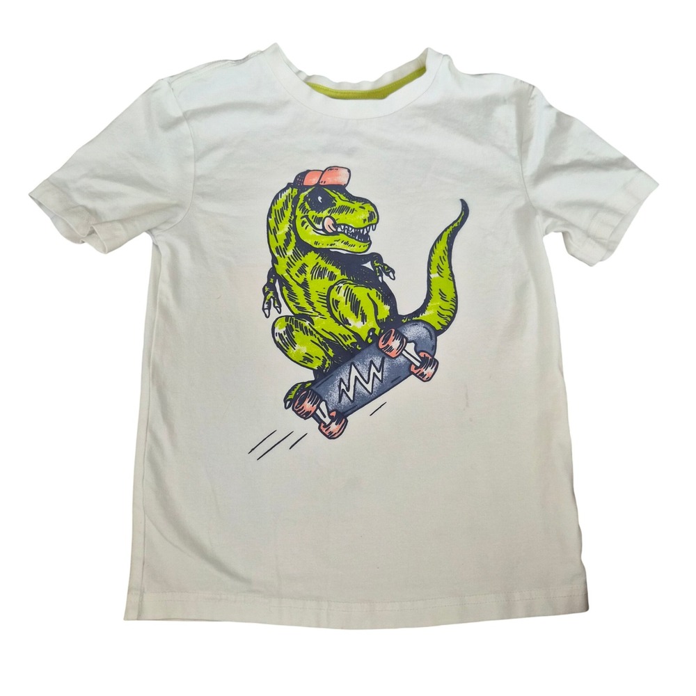 Tommy Bahama Boys White T-Rex Dinosaur Skateboard Graphic Tee Shirt Size S 5-6